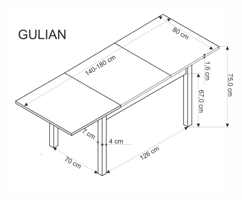 GULIAN pikendatav laud, tamm / must