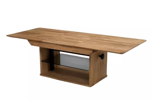 Pikendatav diivanilaud reguleeritava kõrguse ja klaasriiuliga