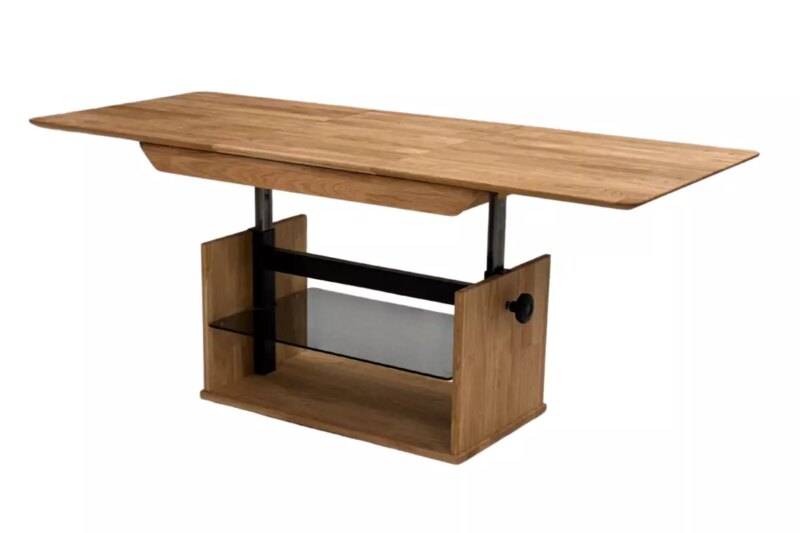 Pikendatav diivanilaud reguleeritava kõrguse ja klaasriiuliga