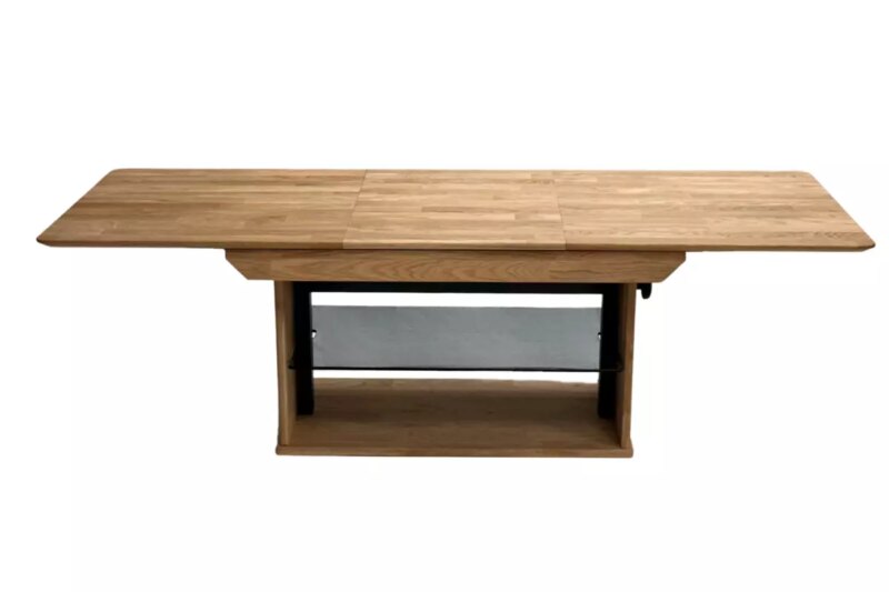 Pikendatav diivanilaud reguleeritava kõrguse ja klaasriiuliga