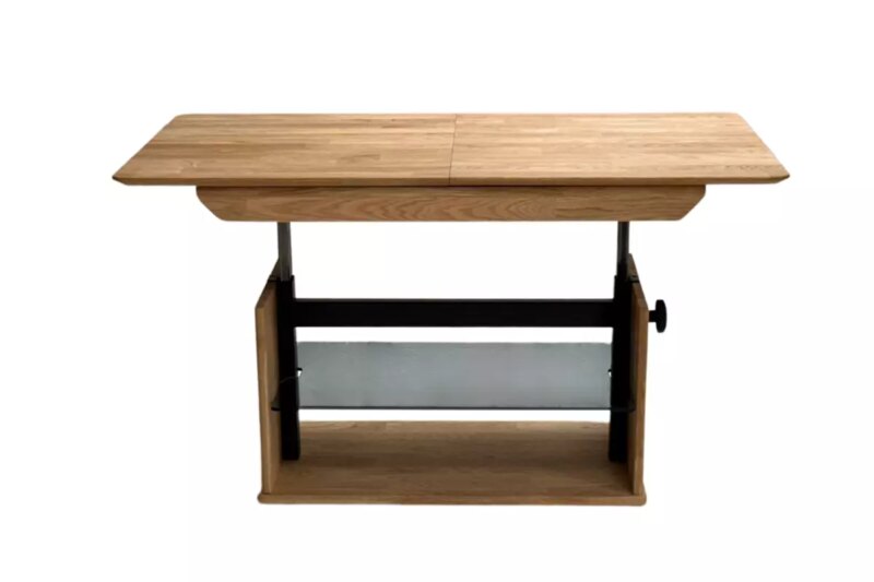 Pikendatav diivanilaud reguleeritava kõrguse ja klaasriiuliga