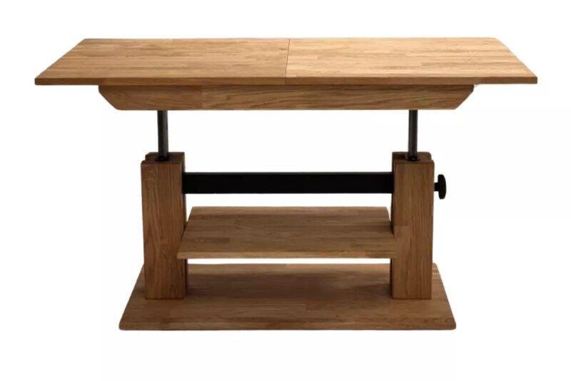 Pikendatav puidust diivanilaud riiuliga