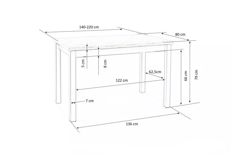 Pikendatav söögilaud TRIVAGO 2, valge