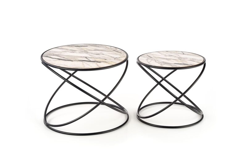 Kohvilaua komplekt SUSMAR, valge marmor / must