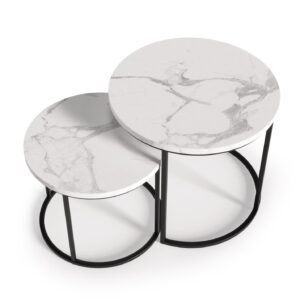 Kohvilaua komplekt OREO, valge marmor / must