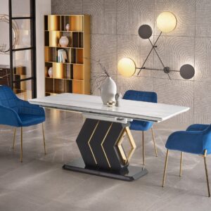 Söögilaud VINCENZO, valge marmor / must / kuld