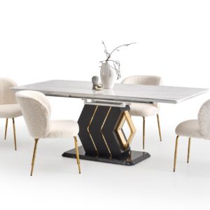 Söögilaud VINCENZO, valge marmor / must / kuld