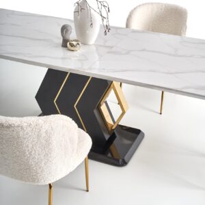 Söögilaud VINCENZO, valge marmor / must / kuld