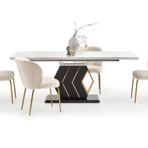 Söögilaud VINCENZO, valge marmor / must / kuld