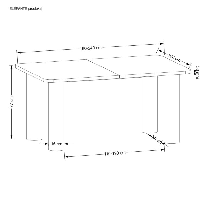 Söögilaud ELEFANT 2, naturaalne tamm