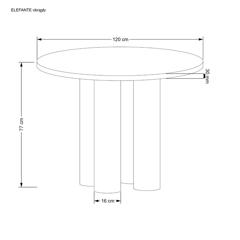 Ümmargune söögilaud ELEFANT, naturaalne tamm