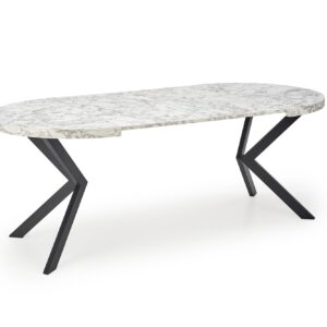 Pikendatav söögilaud PERLON, valge marmor / must