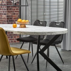 Pikendatav söögilaud PERLON, valge marmor / must