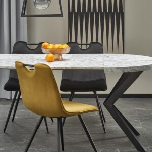 Pikendatav söögilaud PERLON, valge marmor / must