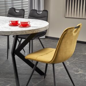 Pikendatav söögilaud PERLON, valge marmor / must