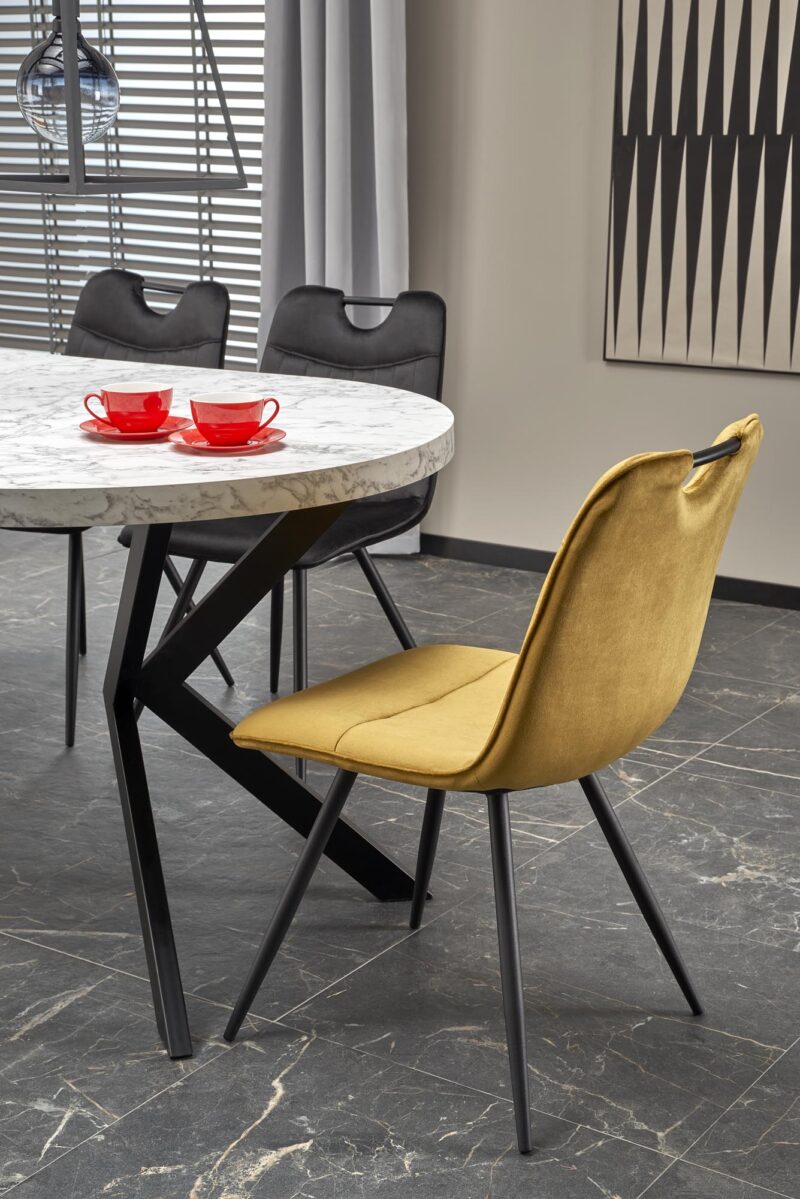 Pikendatav söögilaud PERLON, valge marmor / must