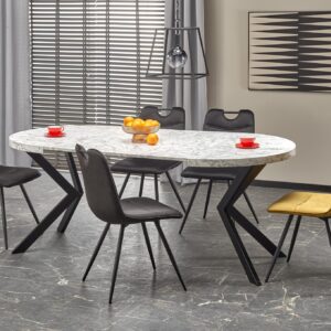 Pikendatav söögilaud PERLON, valge marmor / must