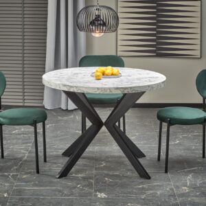 Pikendatav söögilaud PERLON, valge marmor / must