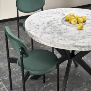 Pikendatav söögilaud PERLON, valge marmor / must