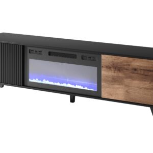 Televiisorialus RAVENO RTV-K, kaminaga 180 cm, tamm / must