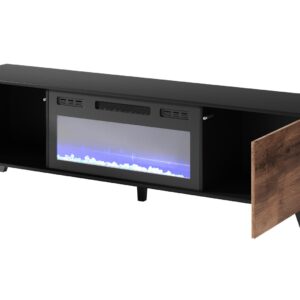 Televiisorialus RAVENO RTV-K, kaminaga 180 cm, tamm / must