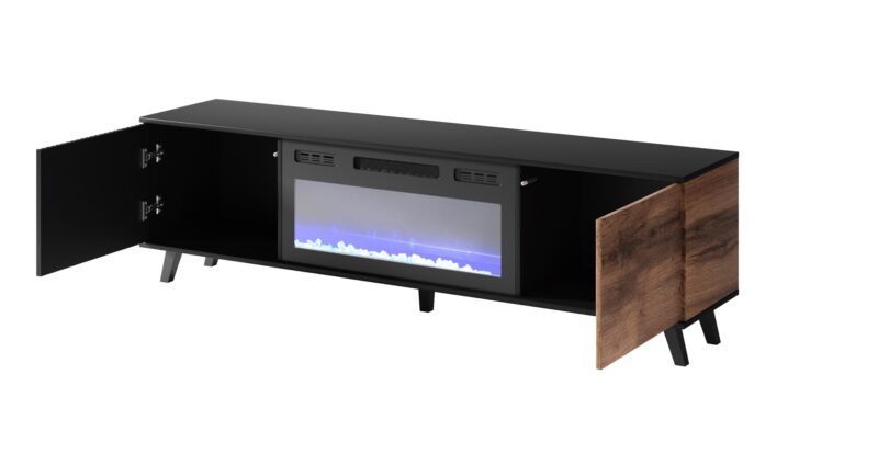 Televiisorialus RAVENO RTV-K, kaminaga 180 cm, tamm / must