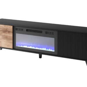 Televiisorialus RAVENO RTV-K, kaminaga 180 cm, tamm / must