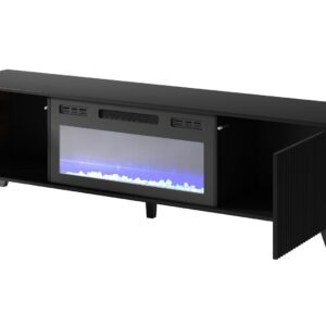 Televiisorialus RAVENO RTV-K, kaminaga 180 cm, tamm / must