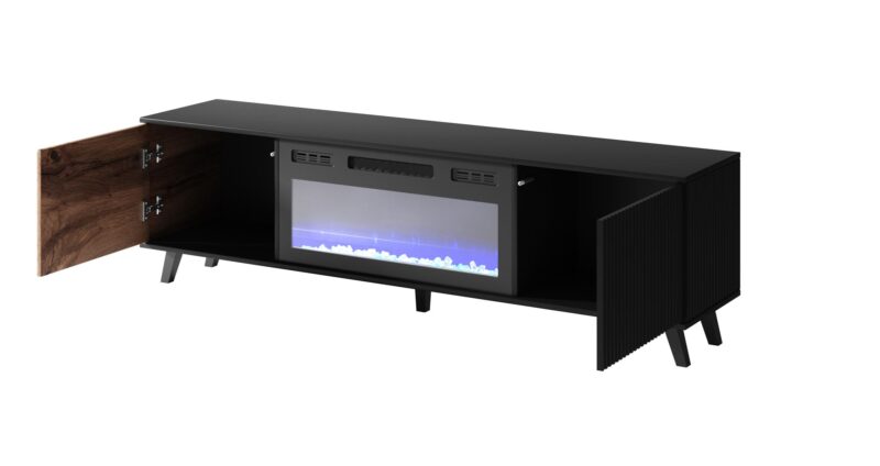 Televiisorialus RAVENO RTV-K, kaminaga 180 cm, tamm / must