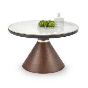 Kohvilaud GENESIS, valge marmor / pähkel / kuld