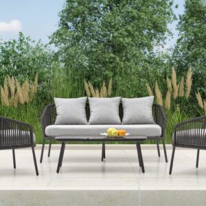 Aiamööbel ROCCAR (diivan + 2 tooli + kohvilaud), tumehall / helesinine