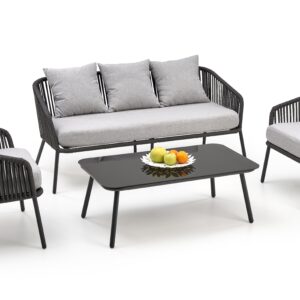 Aiamööbel ROCCAR (diivan + 2 tooli + kohvilaud), tumehall / helesinine