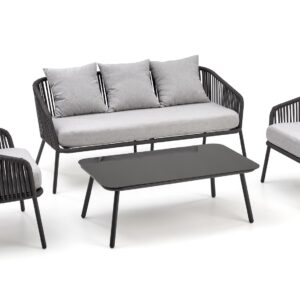 Aiamööbel ROCCAR (diivan + 2 tooli + kohvilaud), tumehall / helesinine