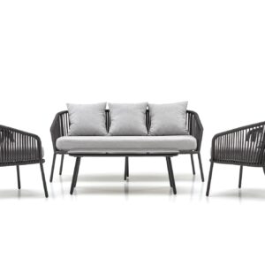 Aiamööbel ROCCAR (diivan + 2 tooli + kohvilaud), tumehall / helesinine