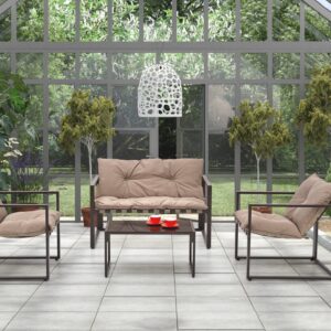 Aiamööbel SHARON (diivan + 2 tooli + kohvilauad), pruunikas