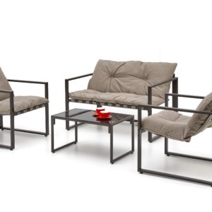 Aiamööbel SHARON (diivan + 2 tooli + kohvilauad), pruunikas