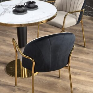 Ümmargune Söögilaud MORLIN, valge marmor / must / kuldne