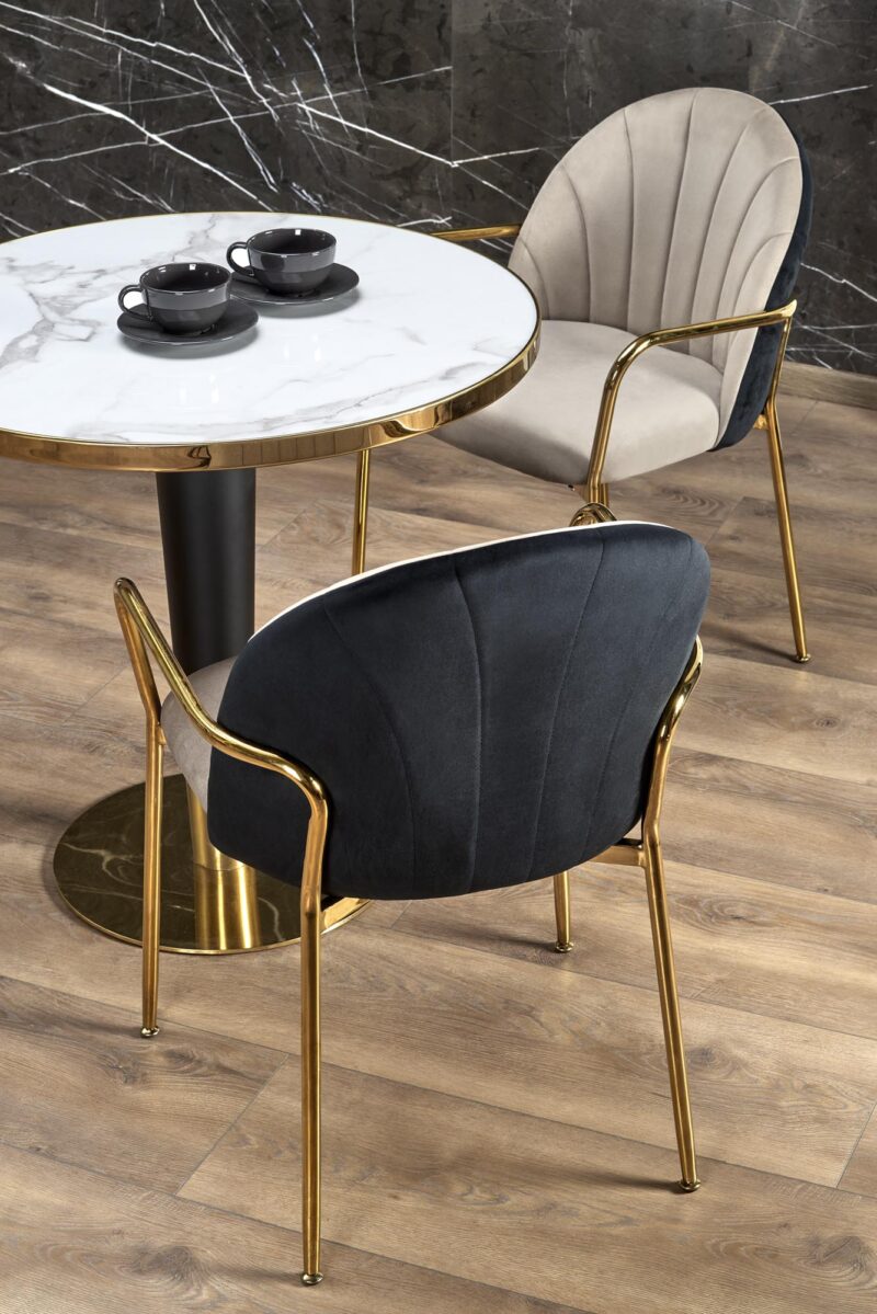 Ümmargune Söögilaud MORLIN, valge marmor / must / kuldne