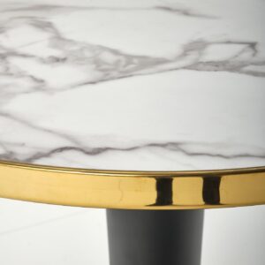 Ümmargune Söögilaud MORLIN, valge marmor / must / kuldne
