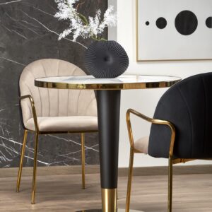 Ümmargune Söögilaud MORLIN, valge marmor / must / kuldne