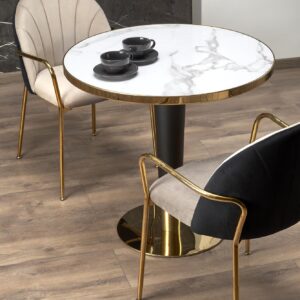 Ümmargune Söögilaud MORLIN, valge marmor / must / kuldne