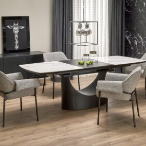 Pikendatav söögilaud OSMIR, valge marmor / must