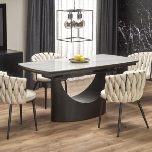 Pikendatav söögilaud OSMIR, valge marmor / must
