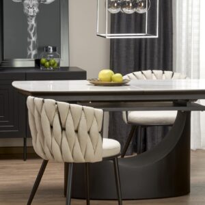 Pikendatav söögilaud OSMIR, valge marmor / must