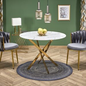 2010001196785_1 Söögilaud RAIMOND, valge marmor / kuld