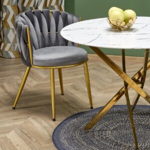 2010001196785_9 Söögilaud RAIMOND, valge marmor / kuld