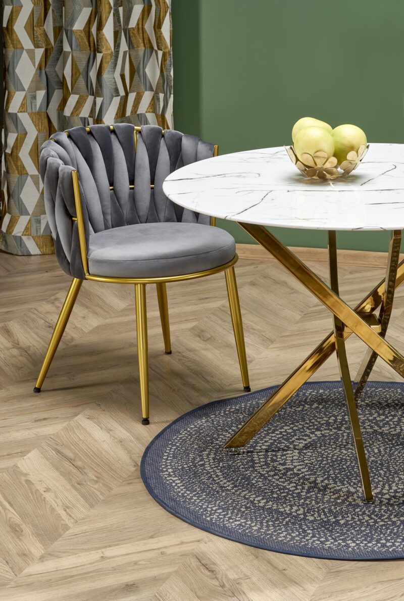 2010001196785_9 Söögilaud RAIMOND, valge marmor / kuld