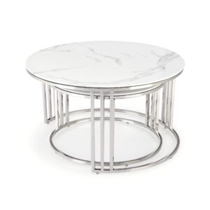Kohvilaua komplekt MERCURY, hõbe / valge marmor