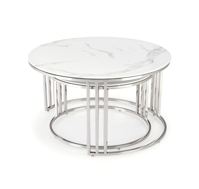 Kohvilaua komplekt MERCURY, hõbe / valge marmor