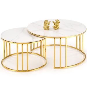 Kohvilaua komplekt MERCURON, valge marmor / kuld
